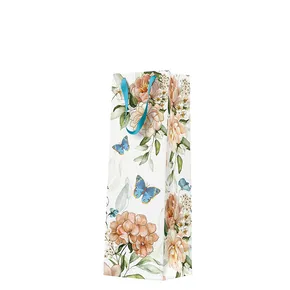 Flaschen-Geschenktüte – Blue Butterfly 12x37x10 cm